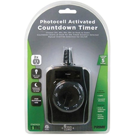 Prime Wire & Cable Prime Wire & Cable TNOCD002 2 Outlet Outdoor Countdown Timer with 6 in. Cord; Black TNOCD002